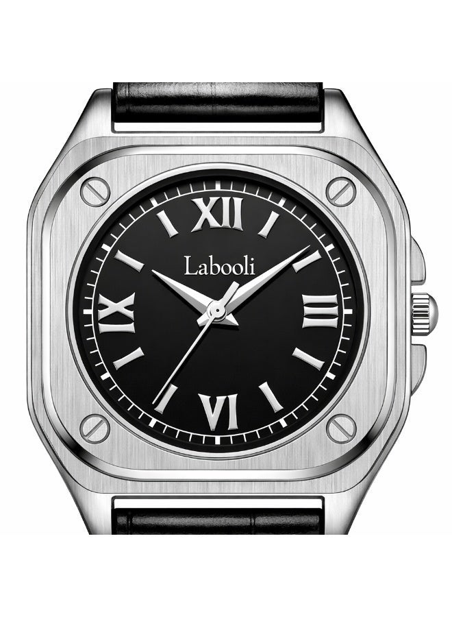 Labaoli 32mm Small-Square Genuine-Leather Quartz Watch, 9mm Slim, 3ATM Water Resistant, Ladies Vintage Gift - Image 2
